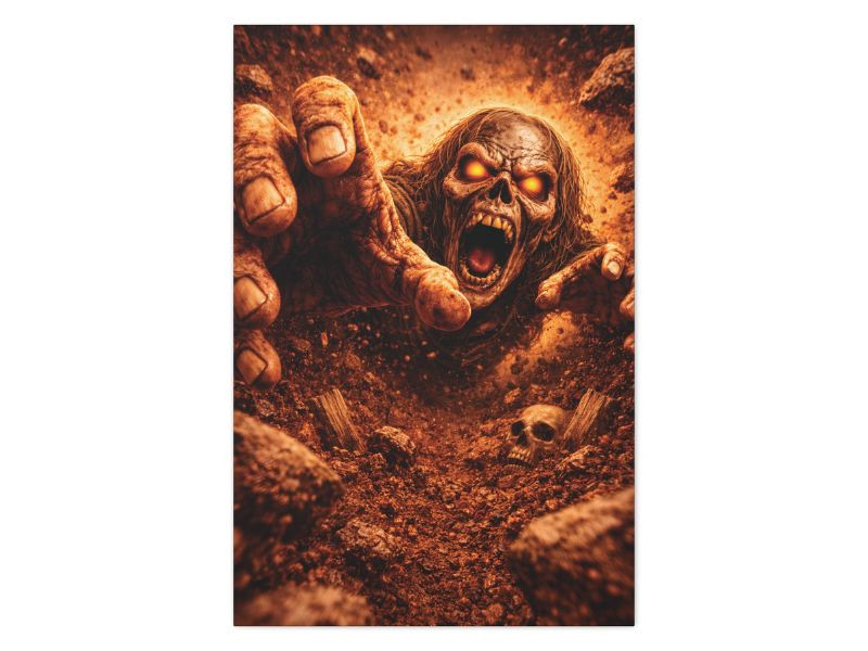 undead grave scene canvas wall art with breakout illusion design