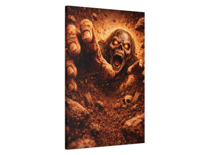 creepy zombie wall decor canvas with hand reaching toward viewer