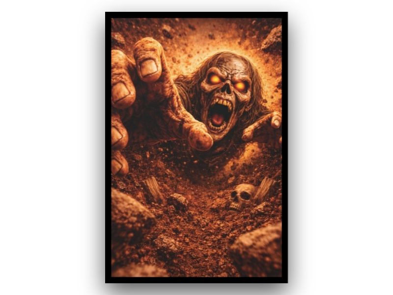 GRAVECLAW undead rising canvas wall art with graveyard scene