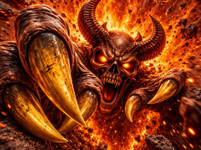 fiery demon skull 3D illusion canvas horror wall art