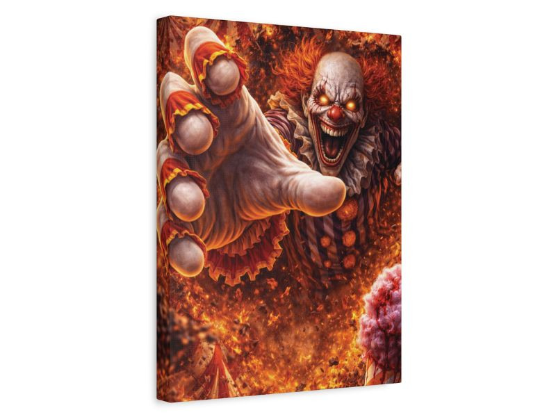 horror clown wall decor with fire and explosive depth design