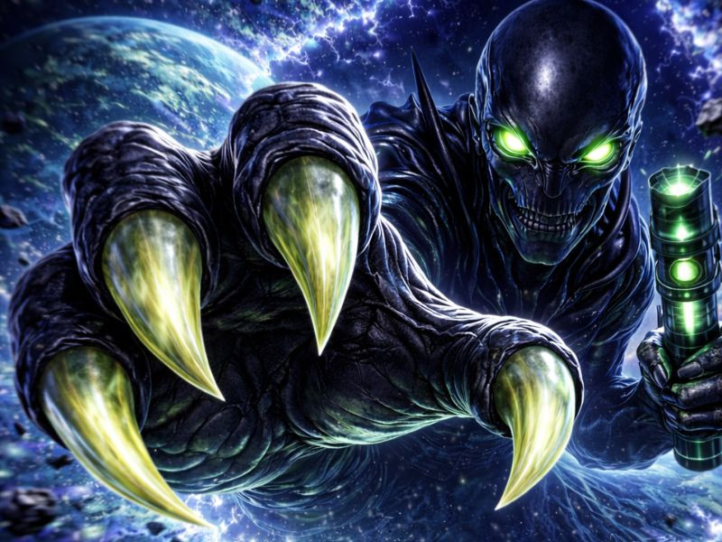 sci fi horror alien canvas with 3D breakout illusion effect