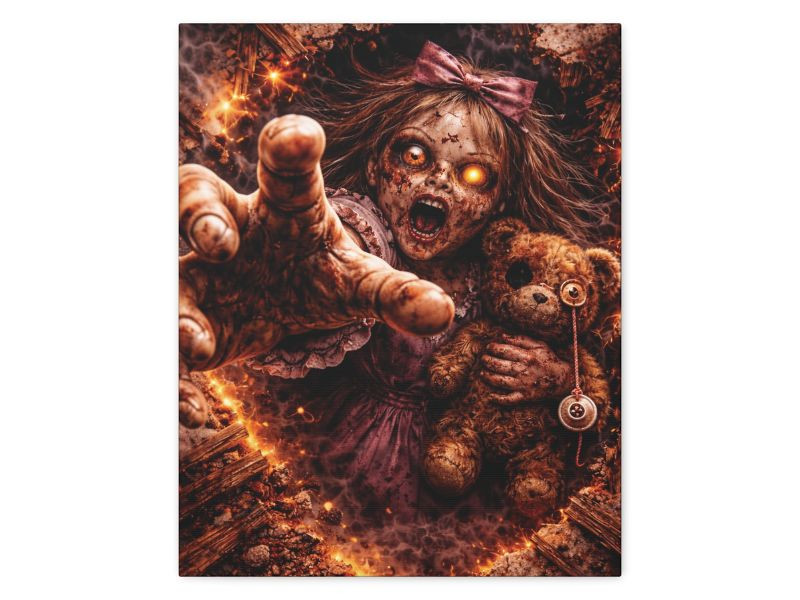 Halloween haunted doll canvas with breakout design