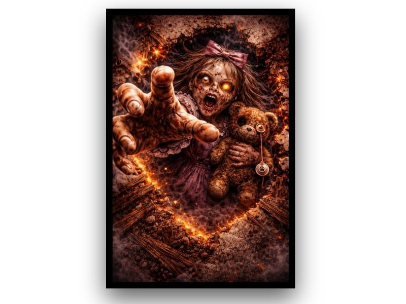 Shatterbelle haunted doll canvas wall art framed dimensional horror design