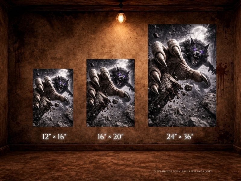 horror canvas print wolf attacking forward