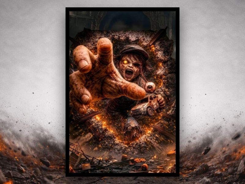 Playbreach 3D illusion horror canvas child breakout wall art with destruction scene
