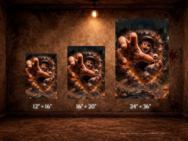3D illusion horror canvas sizes 12x16 16x20 24x36 wall art size comparison display