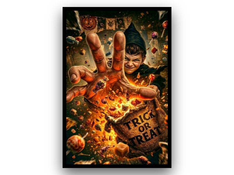 creepy halloween kid candy burst breakout canvas decor