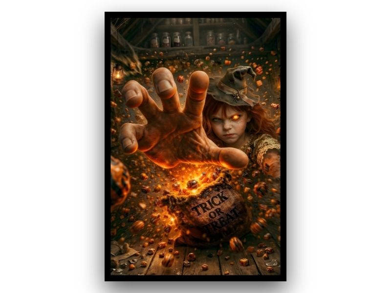 spooky trick or treater girl breakout canvas glowing eye decor