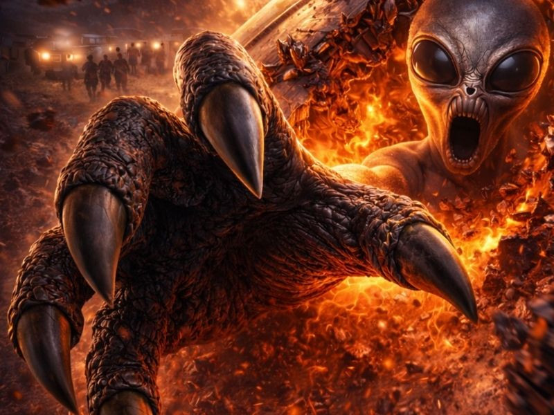 extraterrestrial creature emerging from wreckage 3d illusion canvas