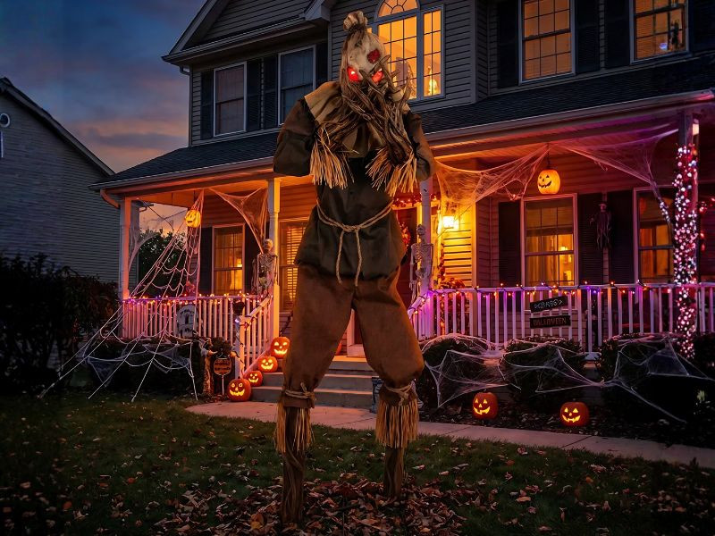7 ft animated grim stalker scarecrow halloween decoration with glowing red eyes