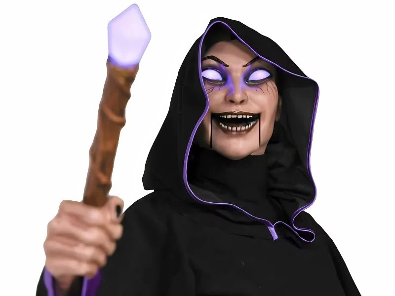 animated witch decoration for haunted house setup