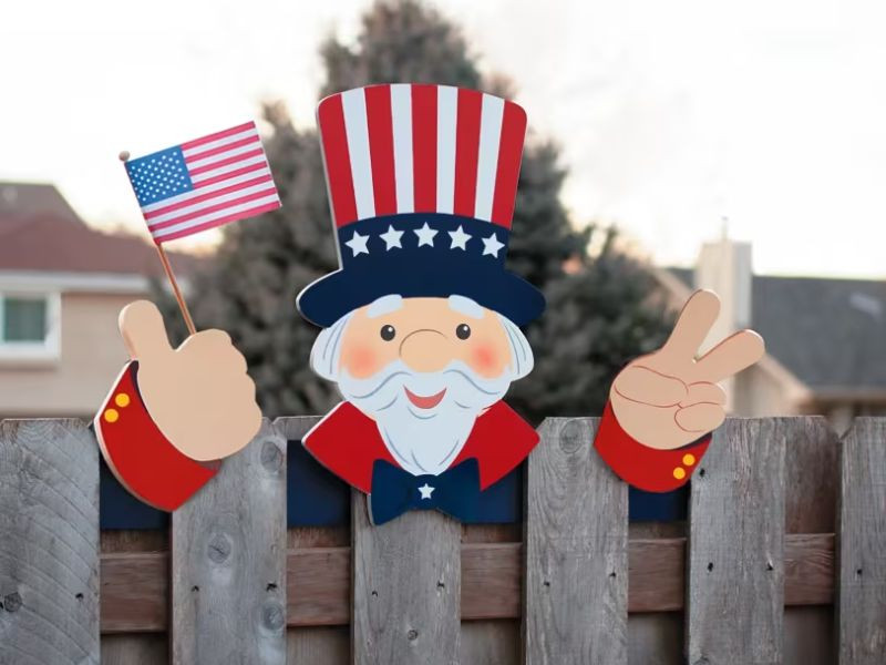 patriotic uncle sam fence peeker decoration outdoor