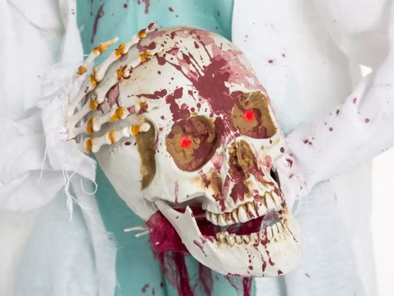 creepy headless skeleton prop light up halloween display