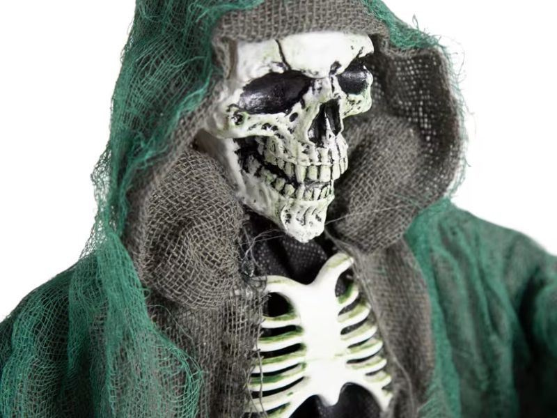 hanging scythe skeleton haunted house prop
