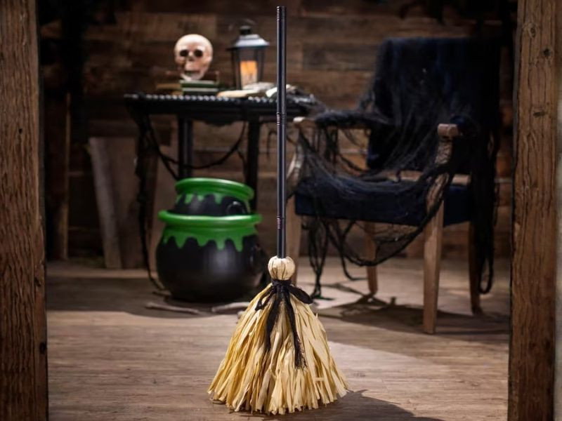 animated broom halloween decoration with sound