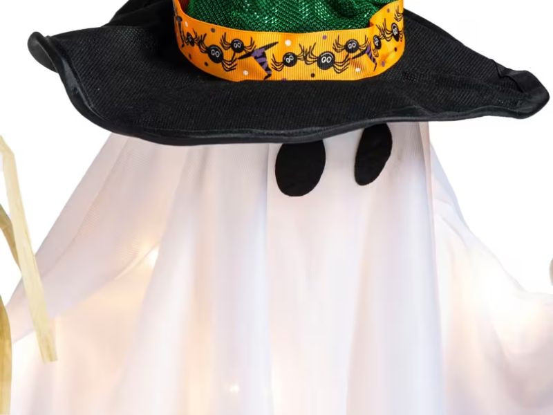 ghost halloween decoration with lights and hat