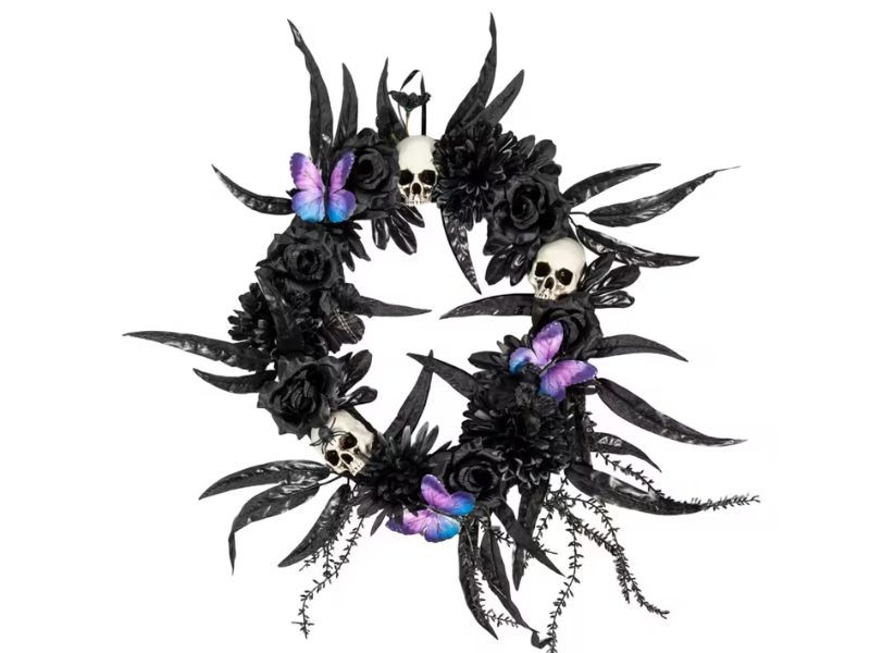 gothic halloween wreath skull spider decor