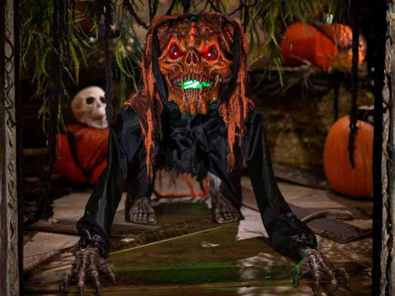 animated crouching monster halloween decoration light up