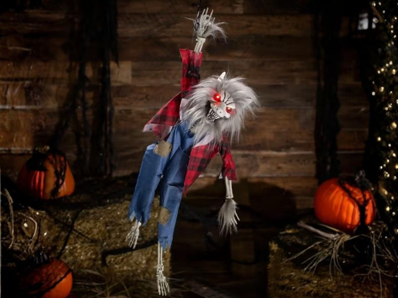 animated hanging skeleton werewolf decoration