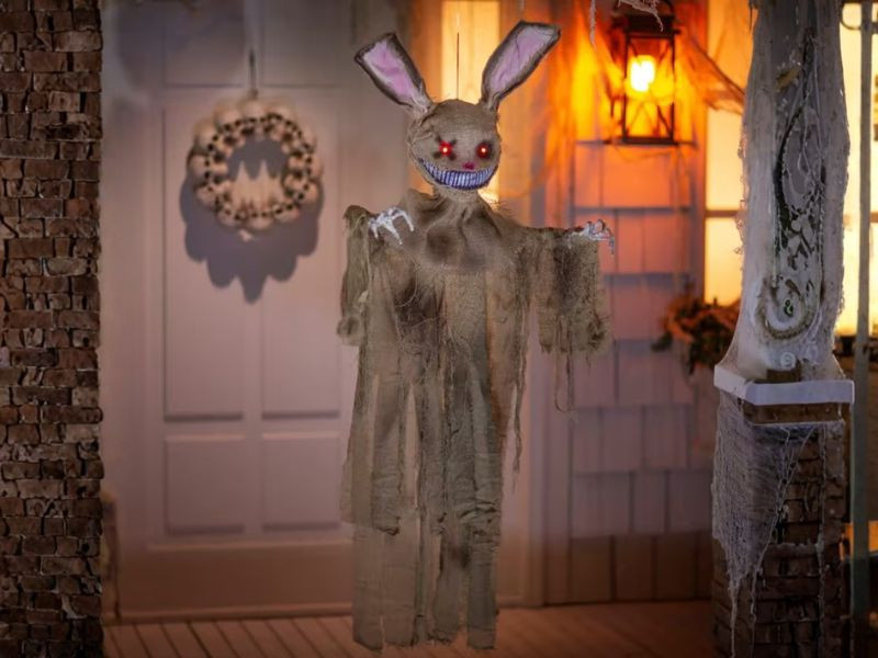 light up hanging rabbit Halloween decoration glowing eyes