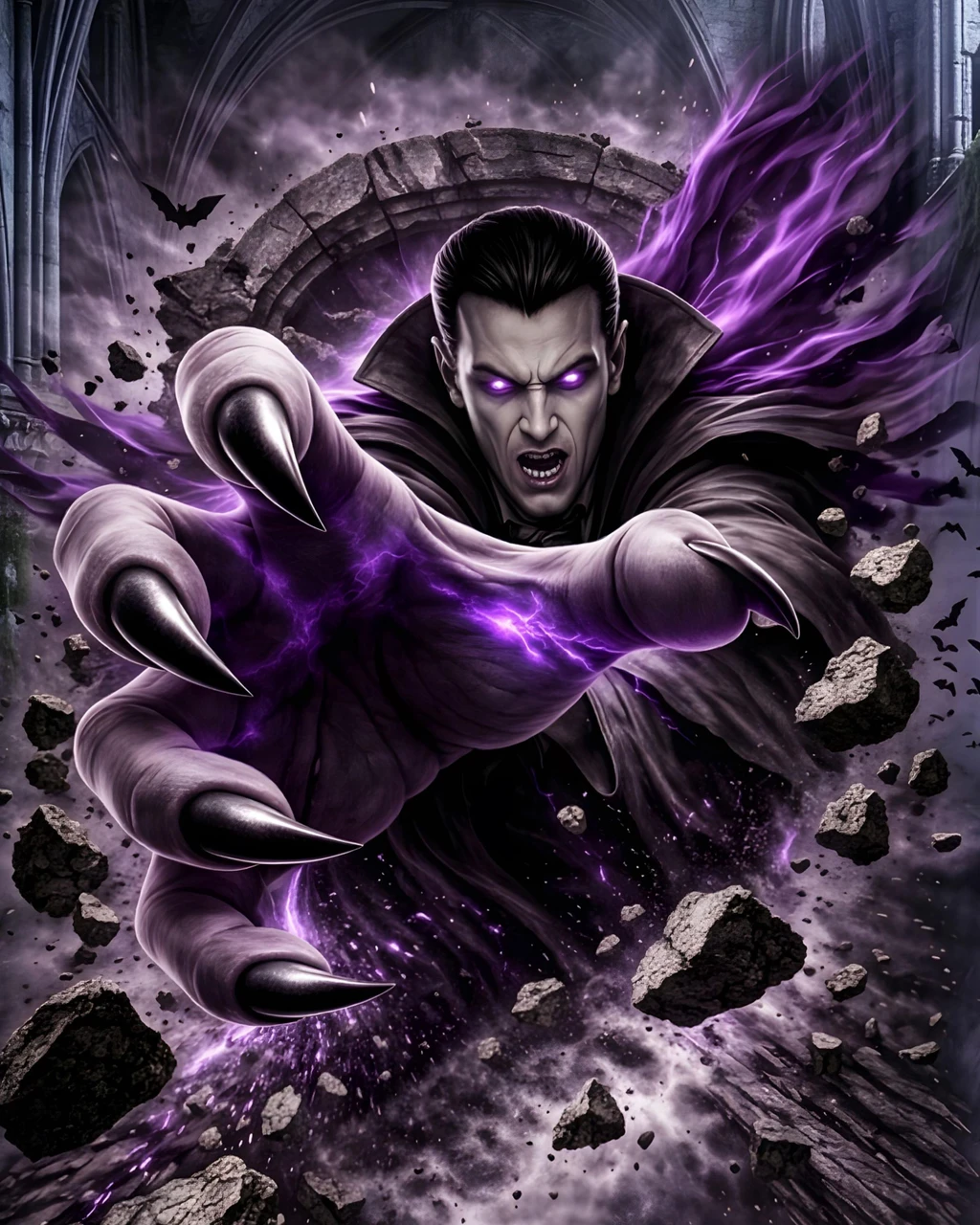 Gothic vampire horror art print with glowing eyes and dark purple gothic atmosphere