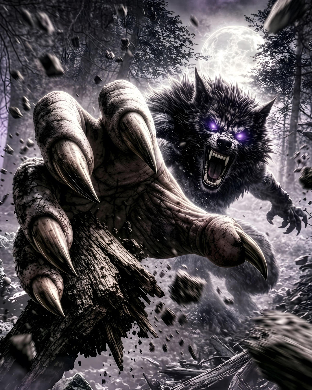 Gothic werewolf horror poster featuring a ferocious beast emerging from darkness