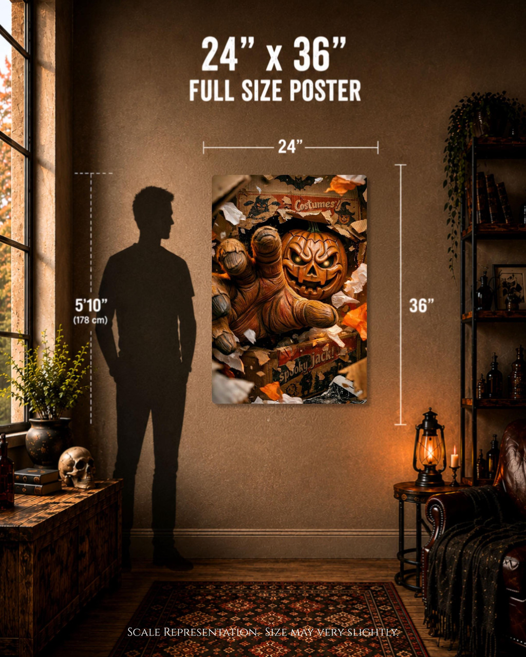 Vintage pumpkin wall art displayed in festive Halloween home decor setting