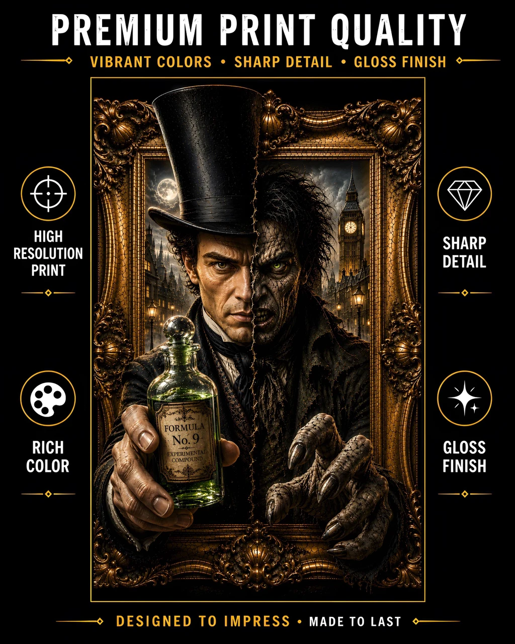 Dr Jekyll and Mr Hyde premium horror print for gothic home decor