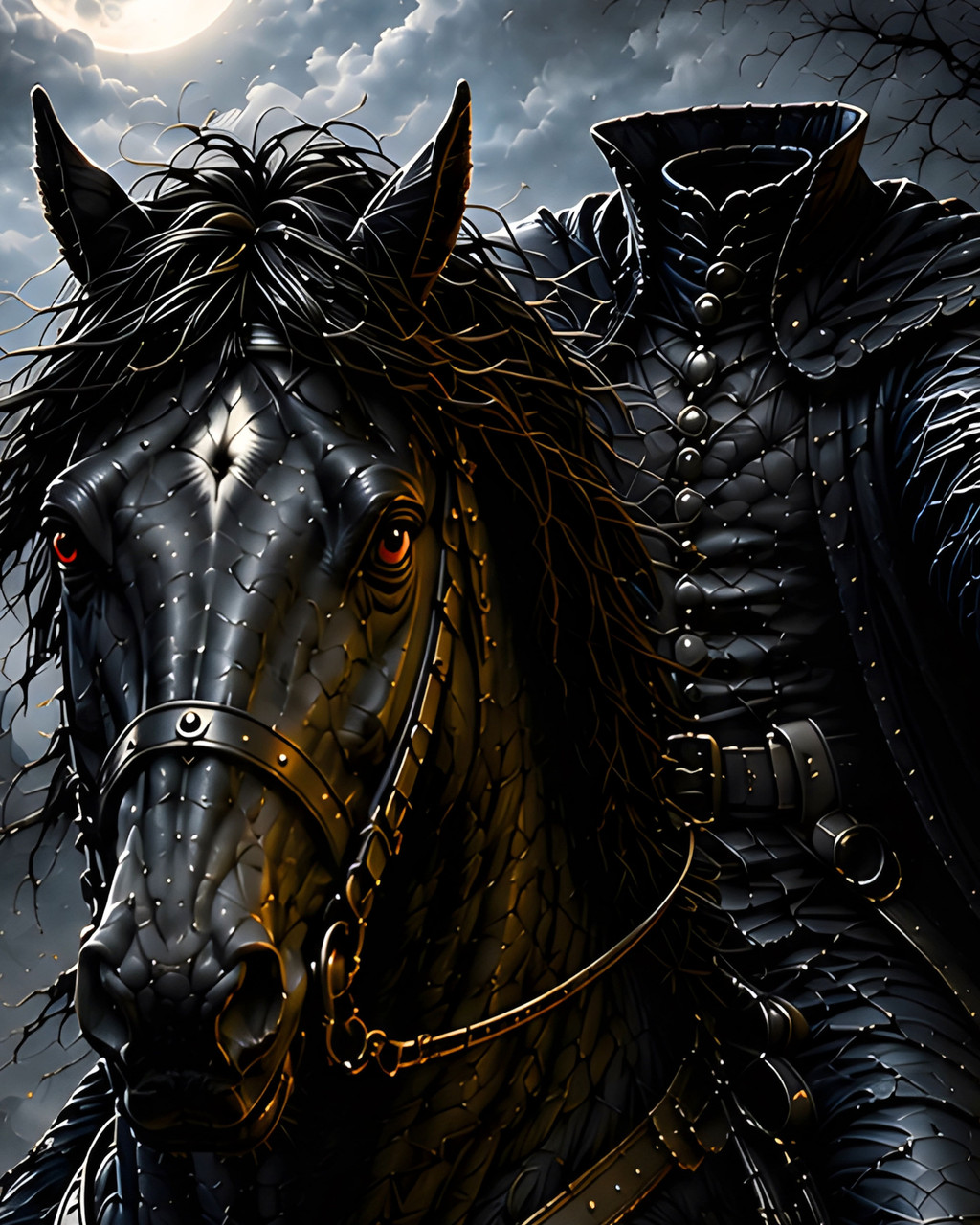 Spooky Headless Horseman decor with black steed and pumpkin head