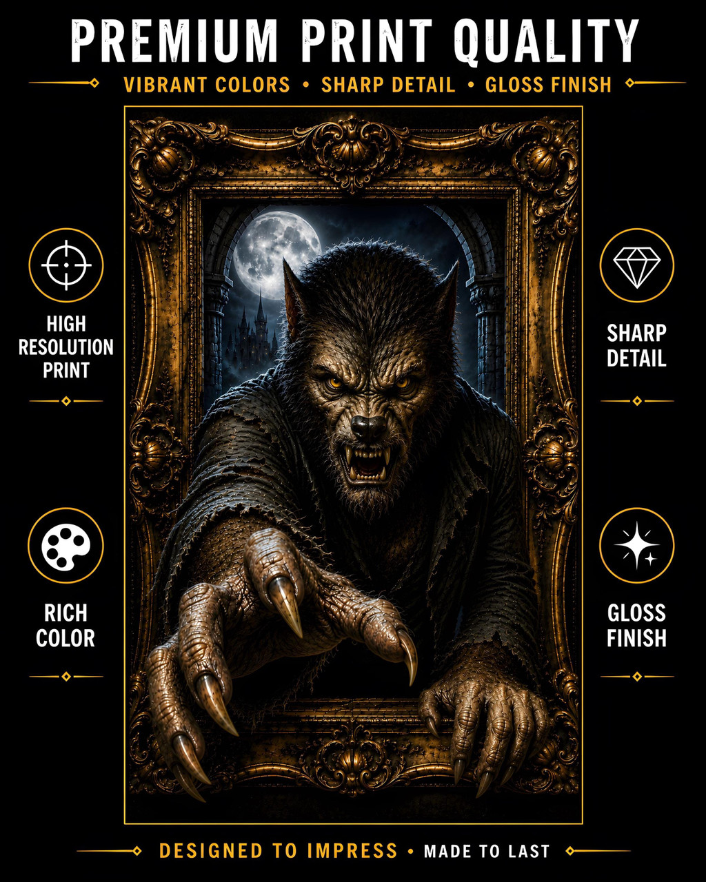 Gothic werewolf portrait collectible horror wall decor