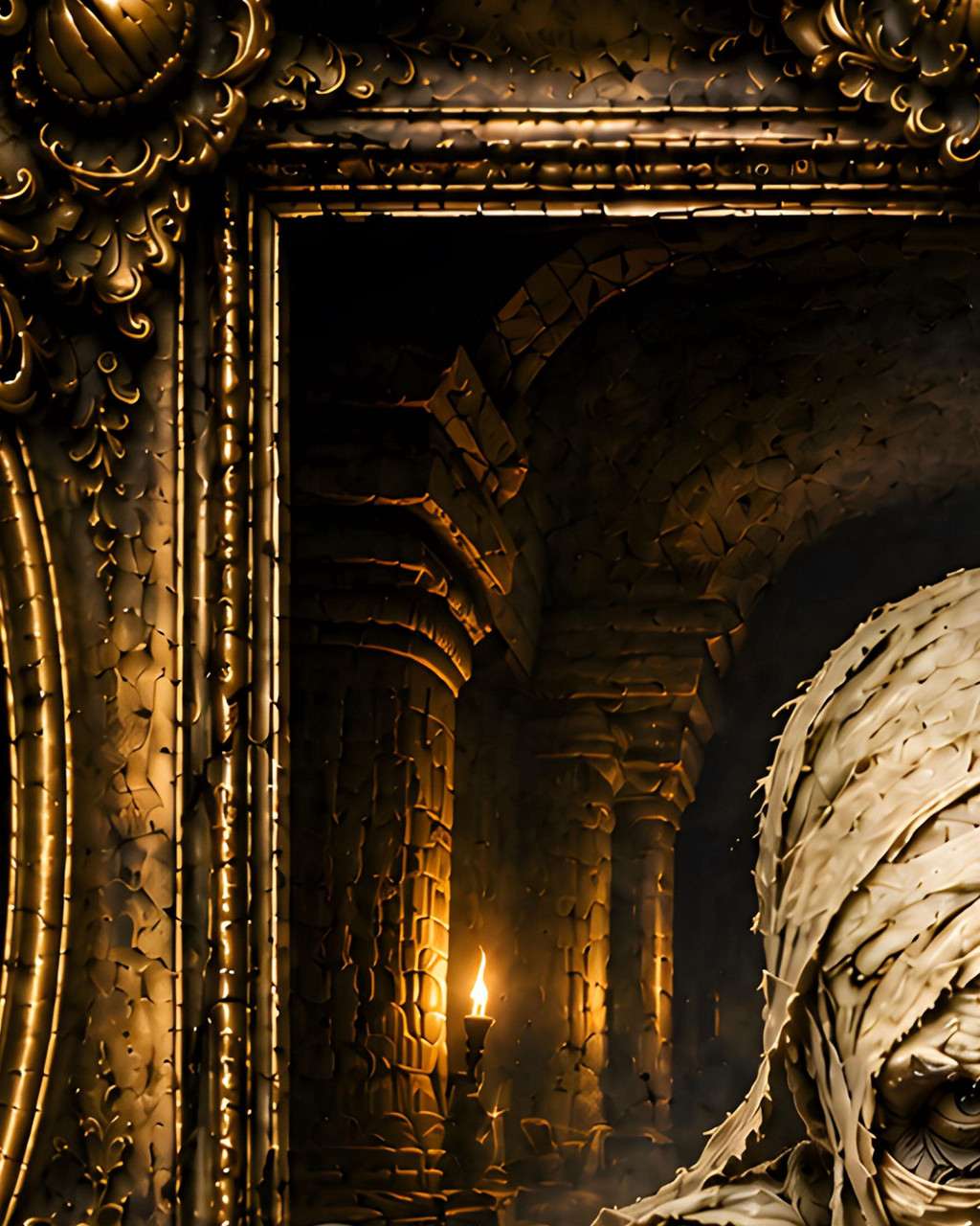 Gold Ornate Frame Mummy Haunted Portrait Poster