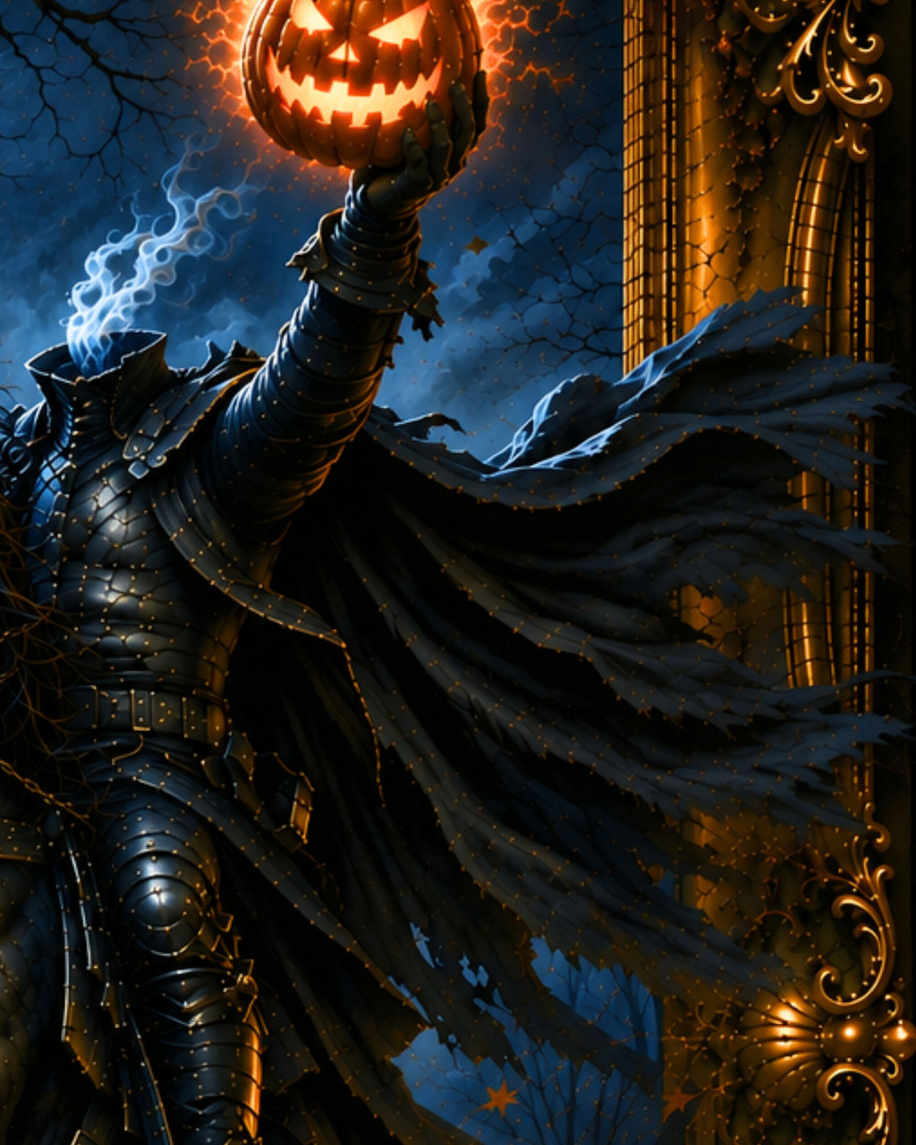 Collector print featuring the Headless Horseman legend in a dark storybook scene