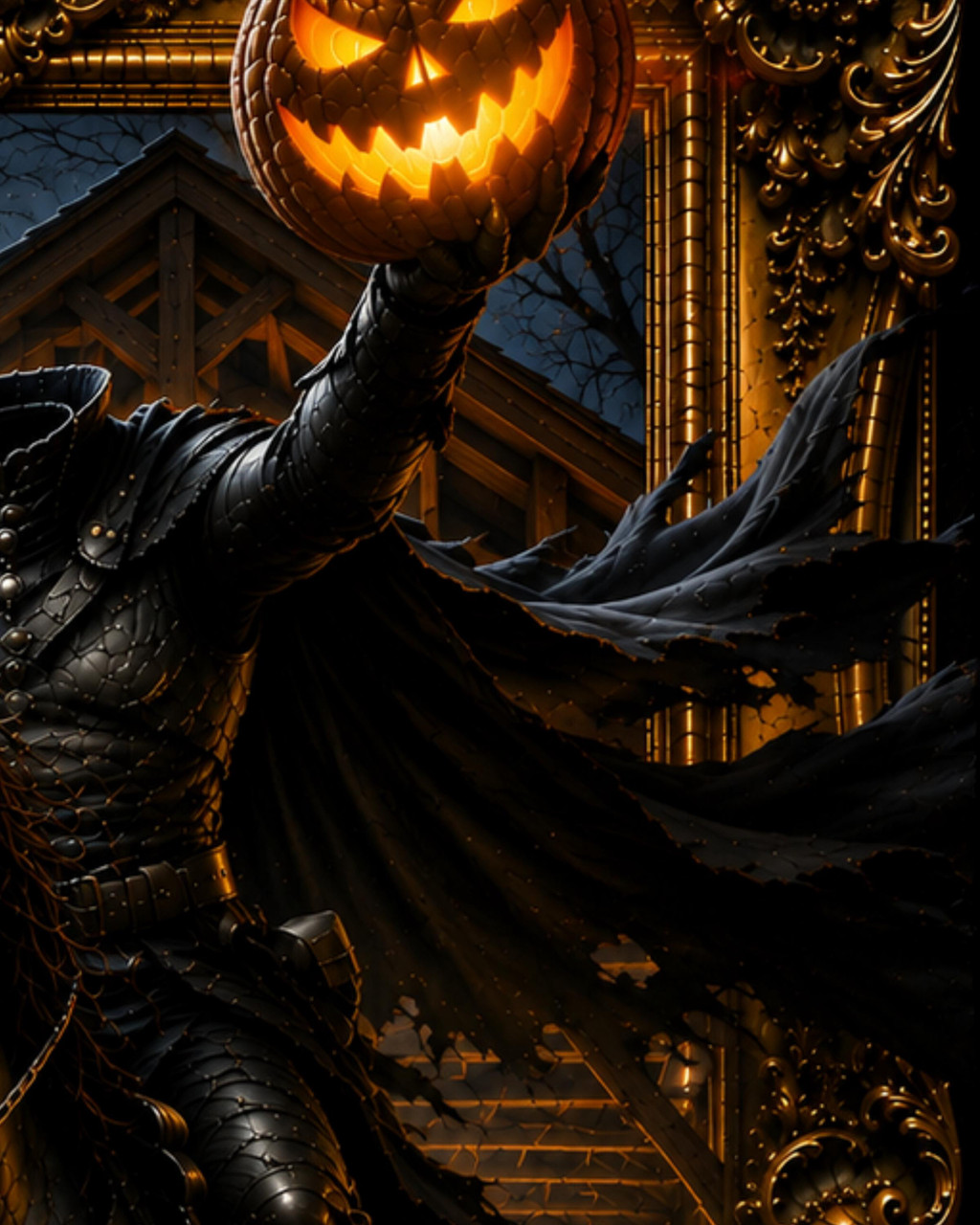 Collector quality Sleepy Hollow artwork with ornate museum style frame and cinematic lighting