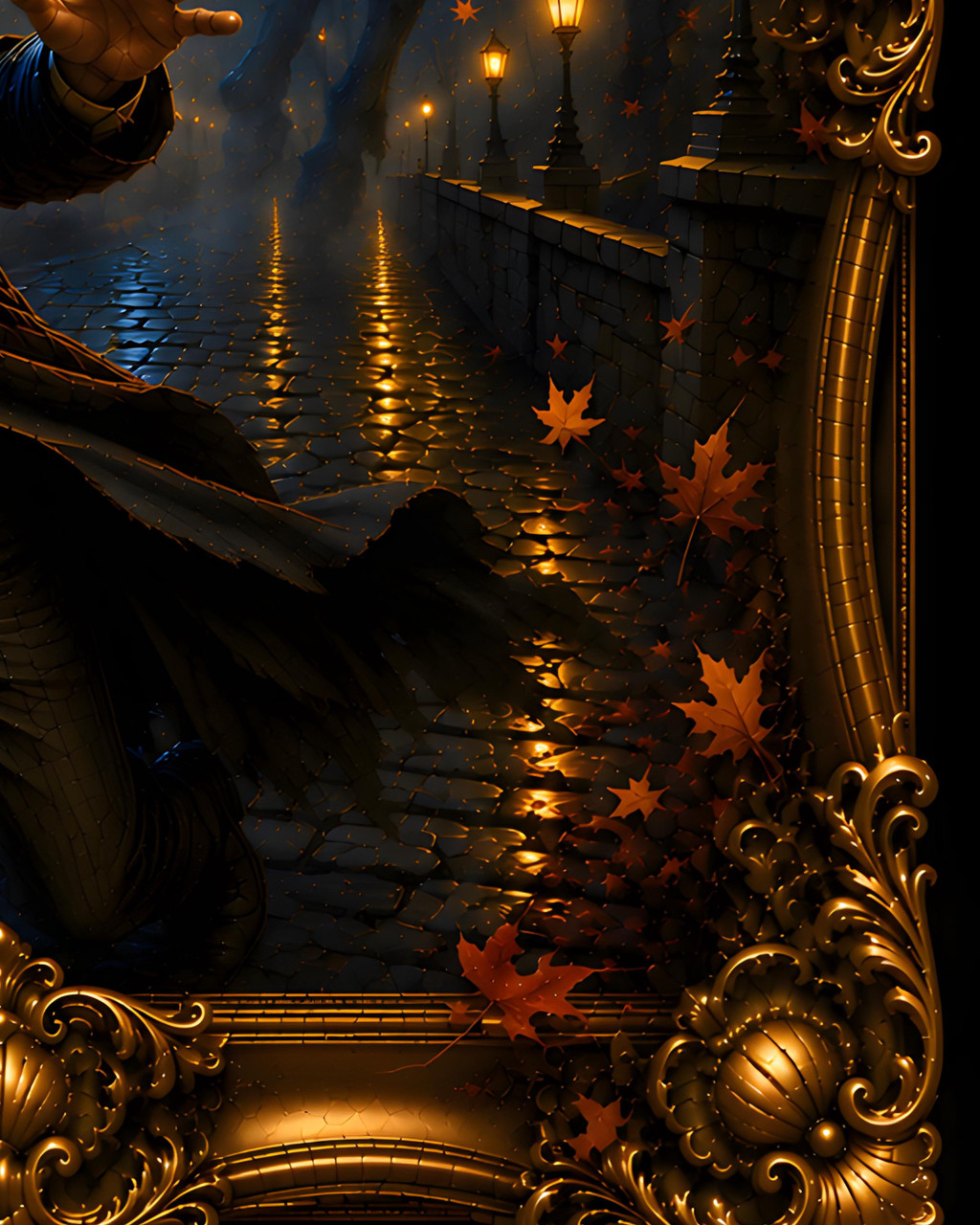 Atmospheric Sleepy Hollow legend print with flying pumpkin, haunted rider, and frightened Ichabod Crane