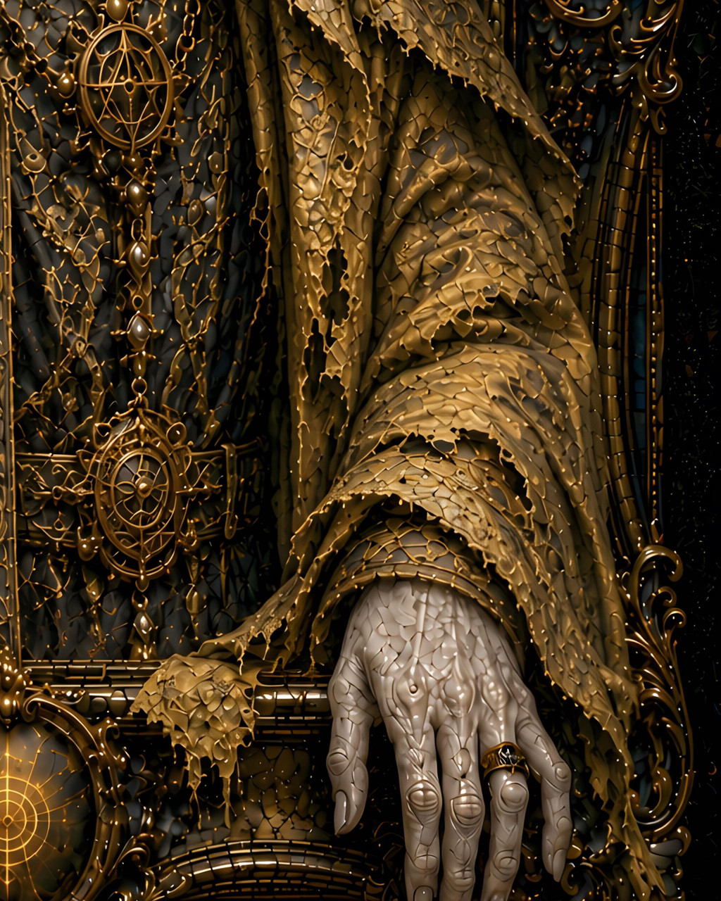 Weird fiction inspired King in Yellow print with moonlit city and madness theme