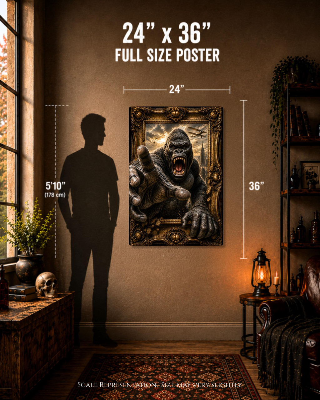 Dimensional Horror Series giant ape print featuring dramatic trompe l'oeil frame effects