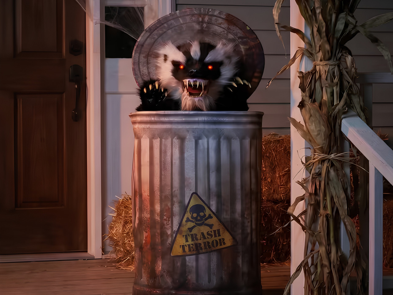 pop up badger halloween prop in trash can