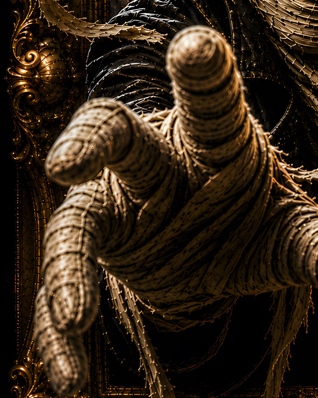 Premium classic monster wall art with dramatic antique gold frame and immersive depth