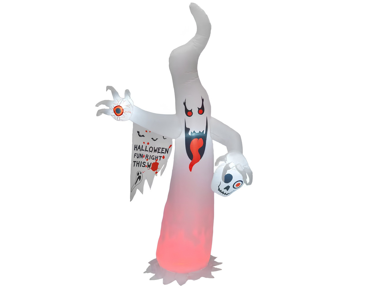 inflatable ghost holding eyeball and skull halloween decor