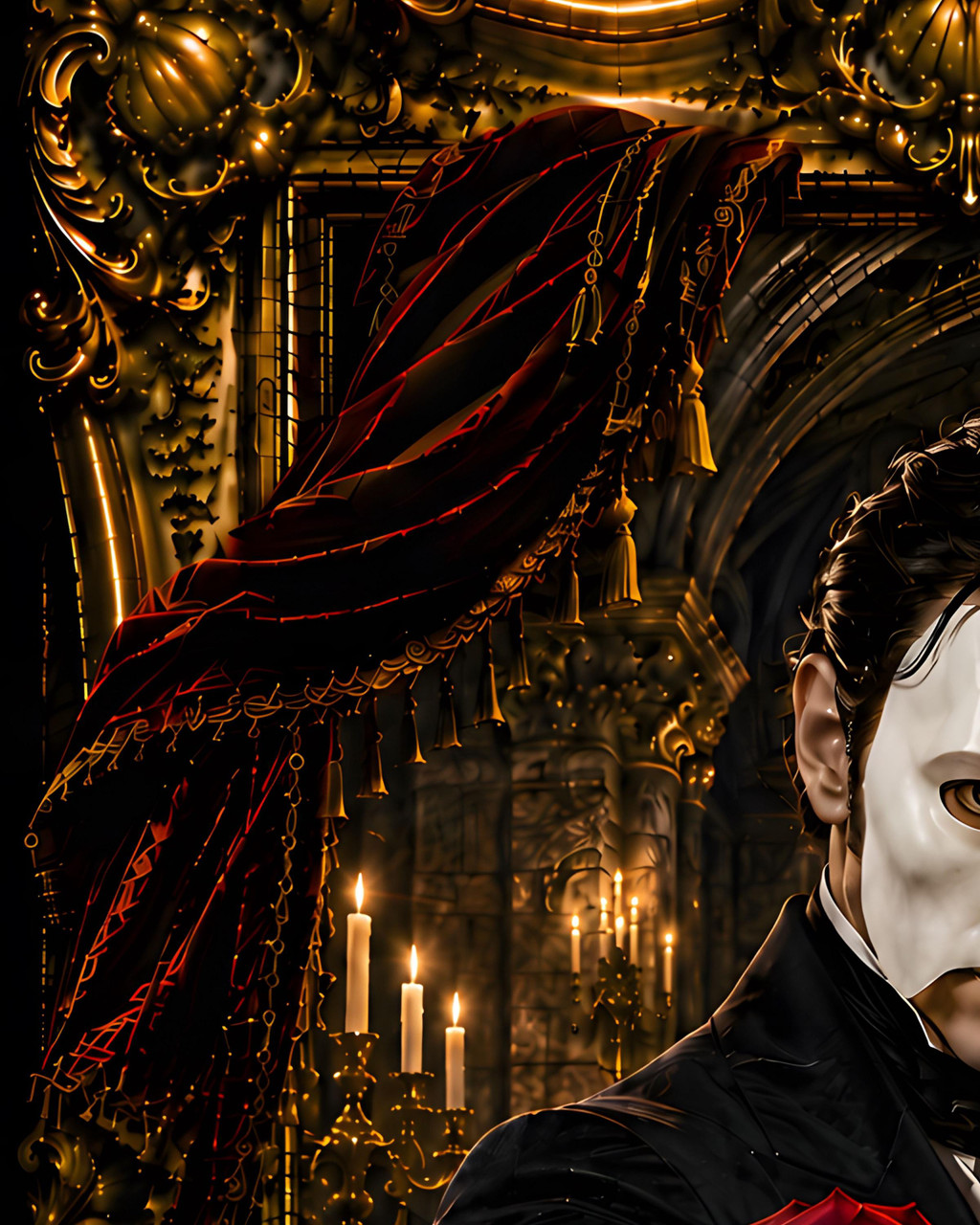 Dark romantic portrait for horror collectors who enjoy opera lair imagery and vintage stage mystery