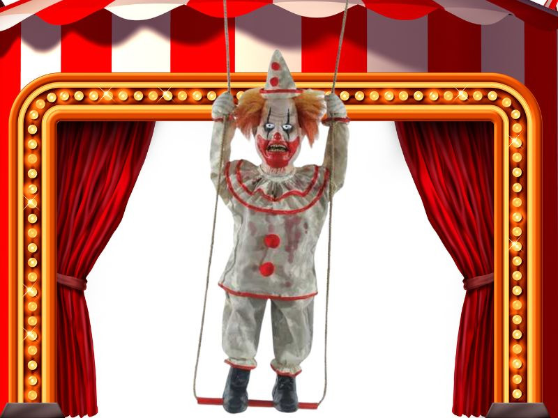 46 inch hanging animated swinging happy clown halloween decoration on swing