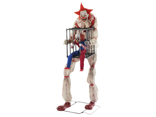 animated cagey clown with caged clown prop