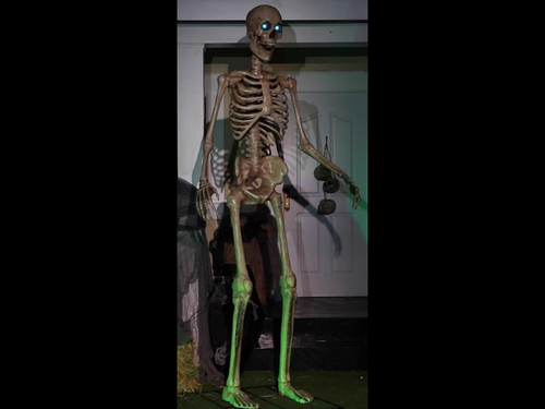 8 foot towering skeleton halloween decoration with projection eyes