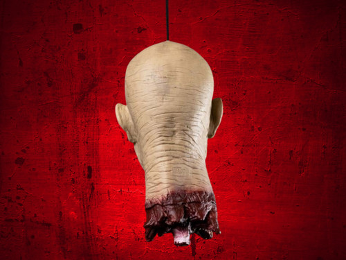 Realistic old man severed head Halloween decoration