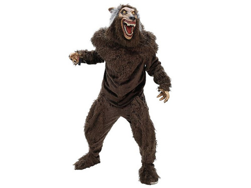 men’s deluxe werewolf costume with plush fur and latex mask