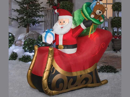 Blow-Up Inflatable Santa Sleigh with Built-In LED Lights 77"