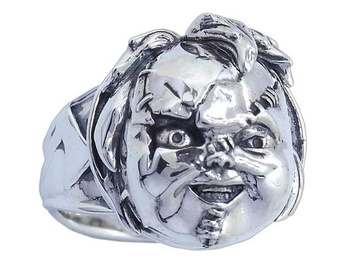 Childs Play Scarred Chucky Face Sterling Silver Ring