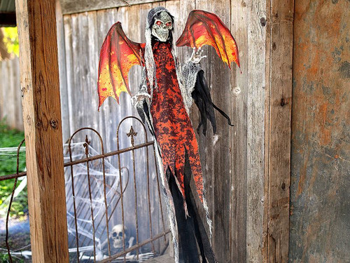 5ft Hanging Light Up Skeleton Reaper With Wings