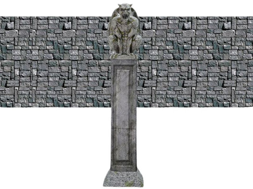 Gargoyle Pillar Animated Prop & 30' Stone Wall Backdrop